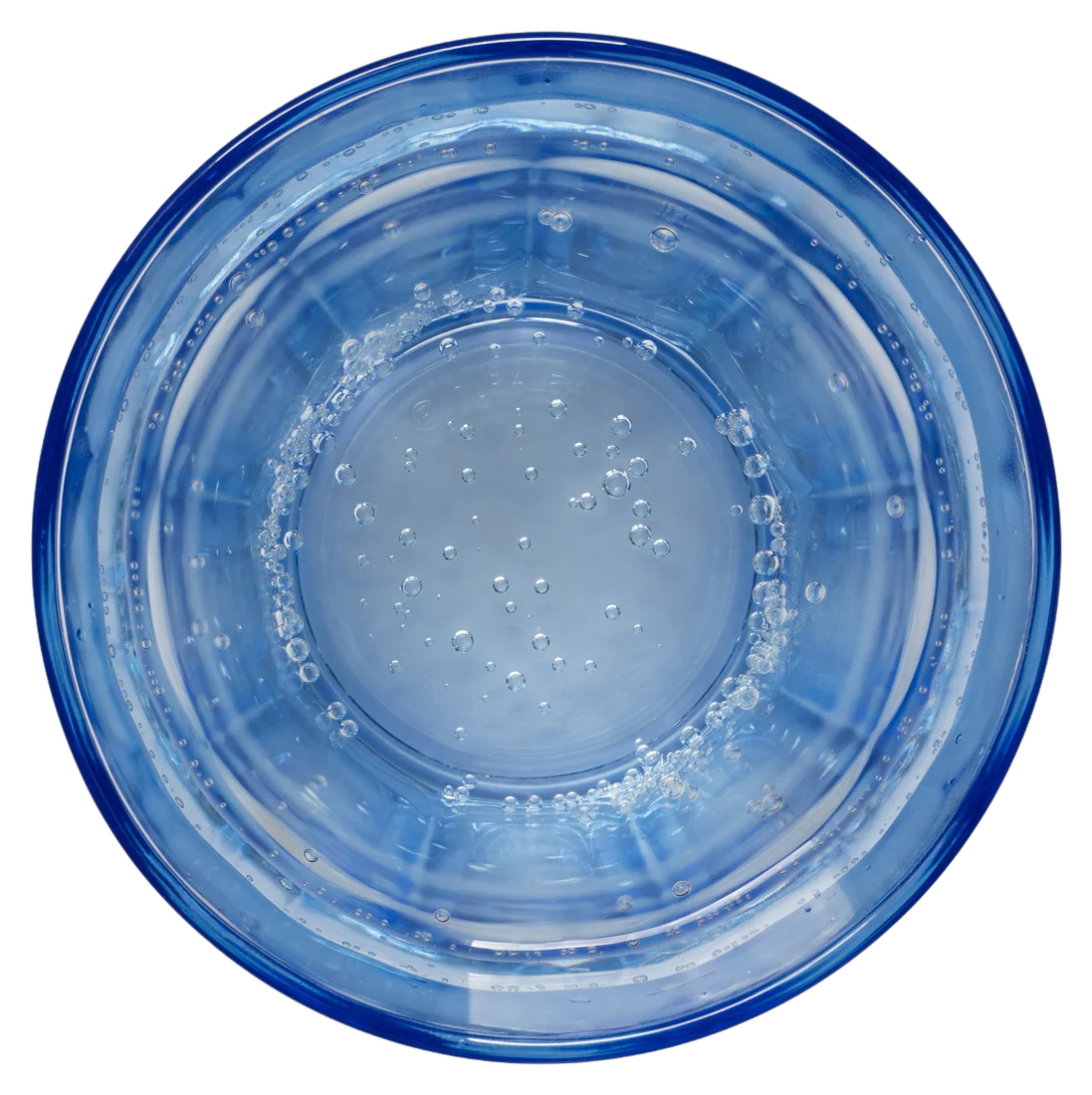 Glass of cold water seen from above